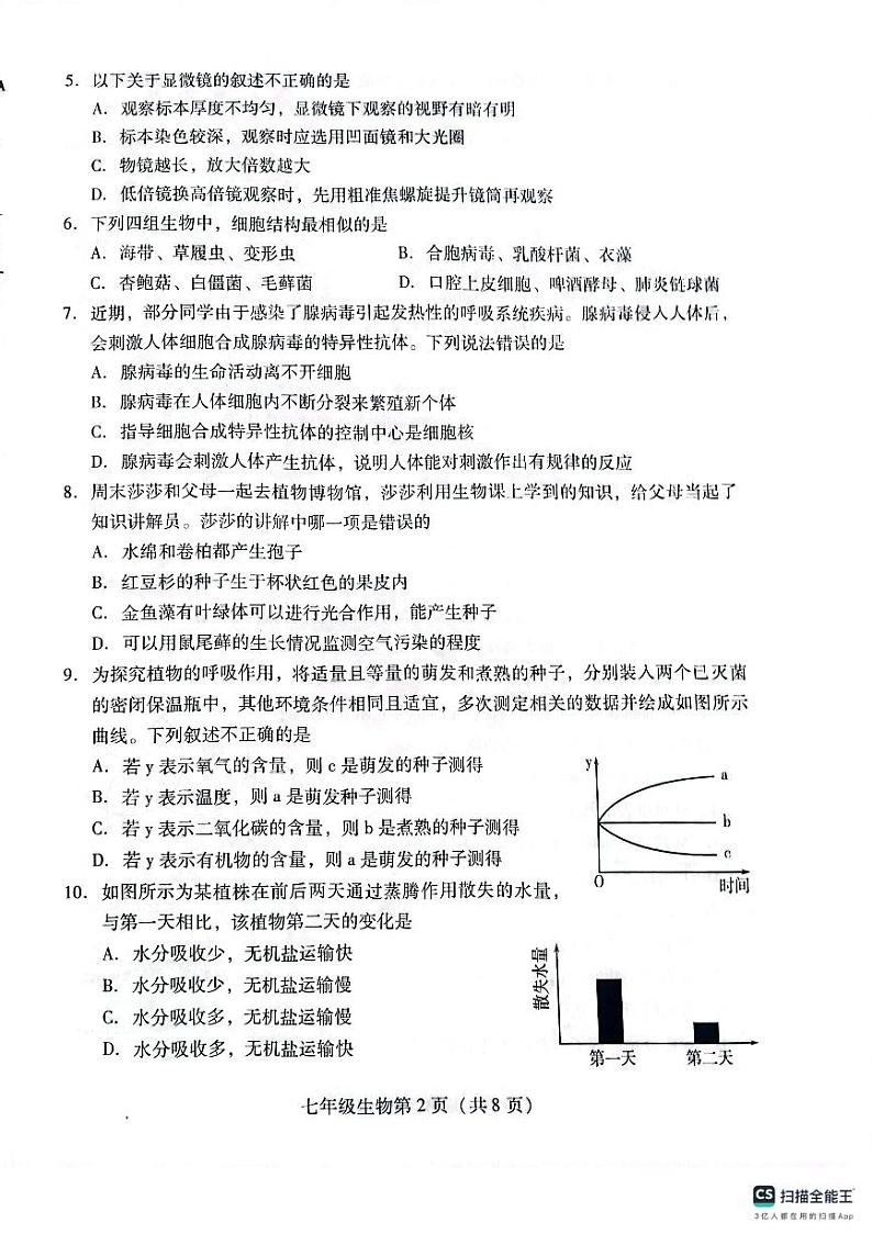 山东省潍坊市潍城区2023-2024学年七年级上学期期末生物试题第2页