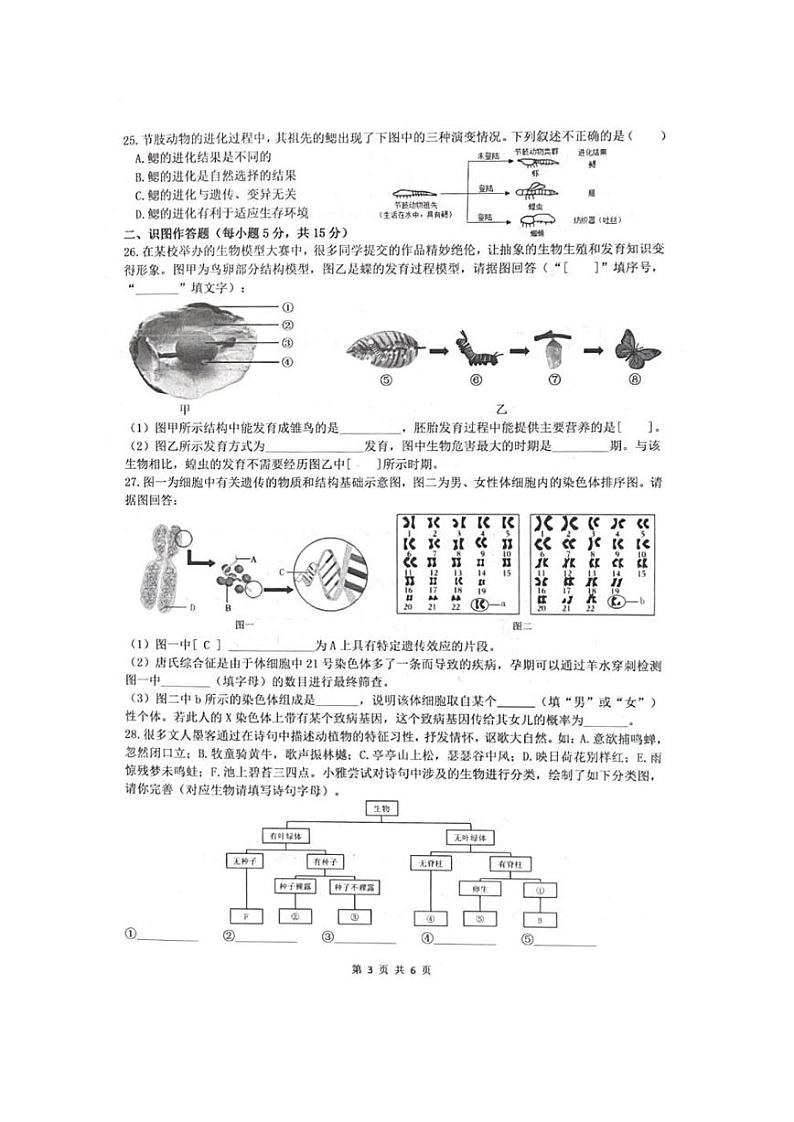 湖南省长沙市雅礼教育集团2023-2024学年八年级上学期期末生物试题03