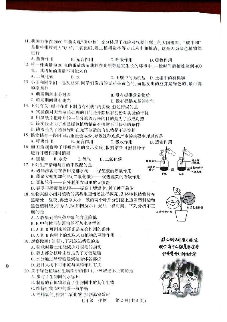 河南省洛阳市伊川县2023-2024学年七年级上学期期末生物学试题02
