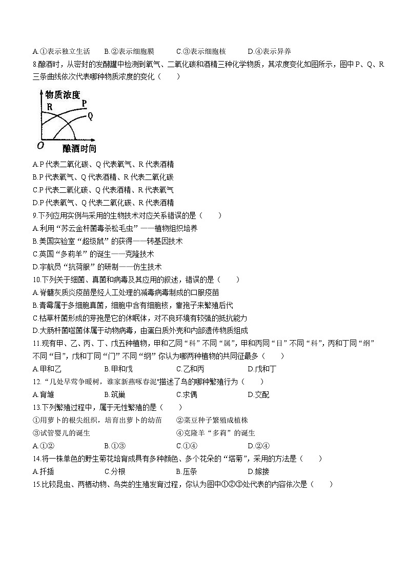 河南省南阳市邓州市2023-2024学年八年级上学期期末生物试题第3页