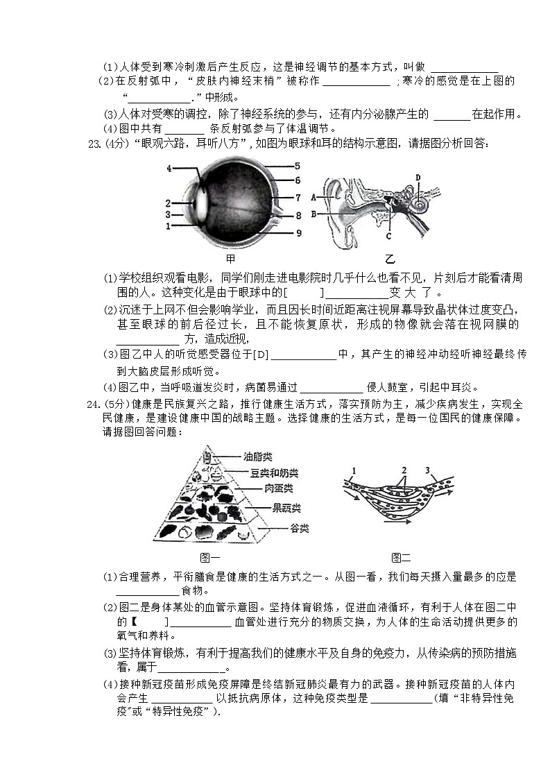 河南省商丘市虞城县2022—2023 学年度七年级生物下学期期末教学质量评估试卷(附答案)第3页