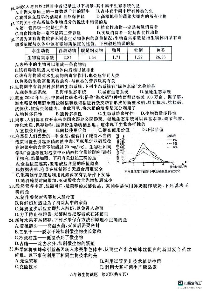 山东省济宁市曲阜市2023-2024学年八年级上学期期末生物试题03