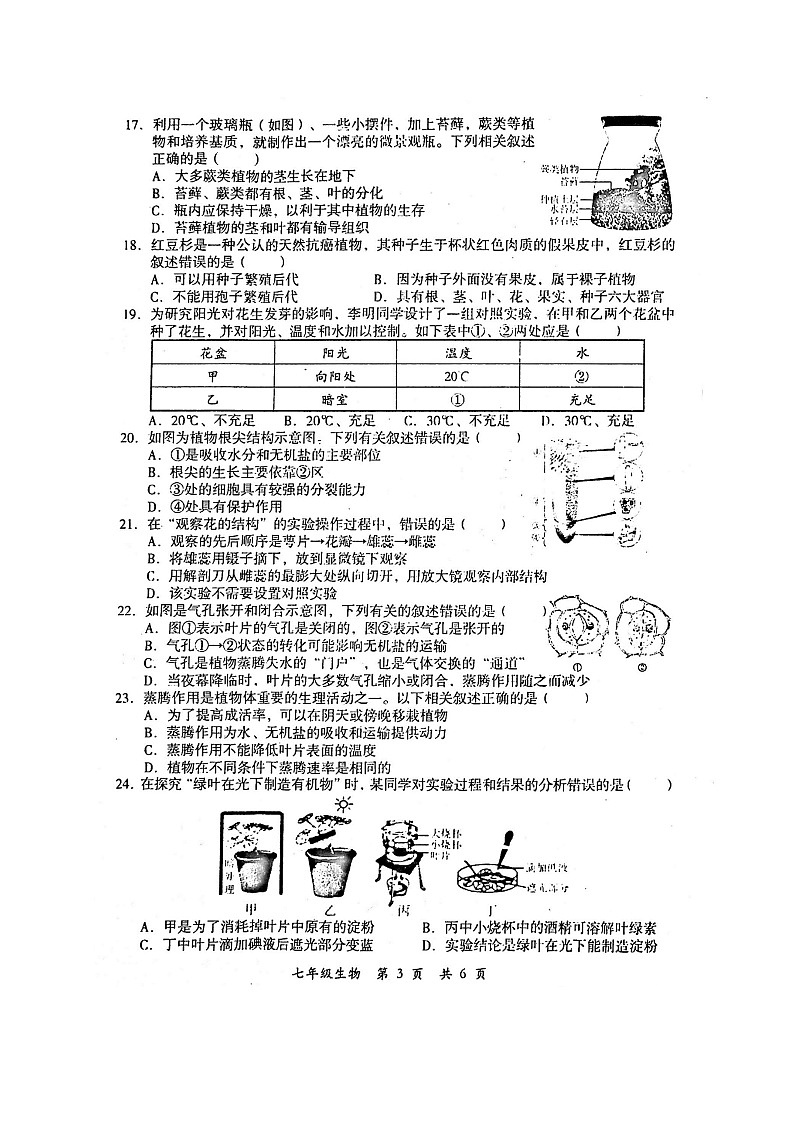 四川省德阳市旌阳区2023-2024学年七年级上学期期末考试生物试题第3页