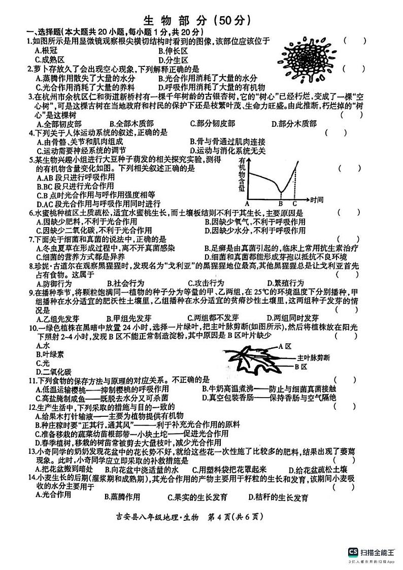 江西省吉安市吉安县2023-2024学年八年级上学期期末生物试题01