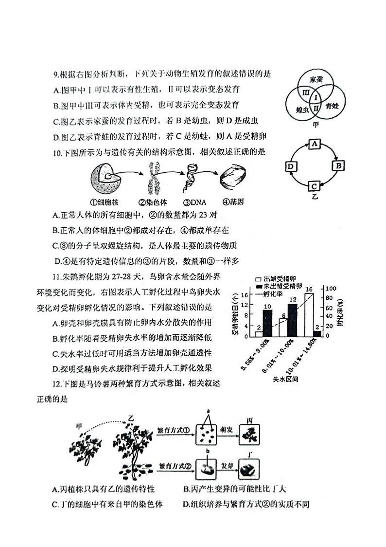 山东省泰安市肥城市2023-2024学年八年级上学期期末考试生物学试题03