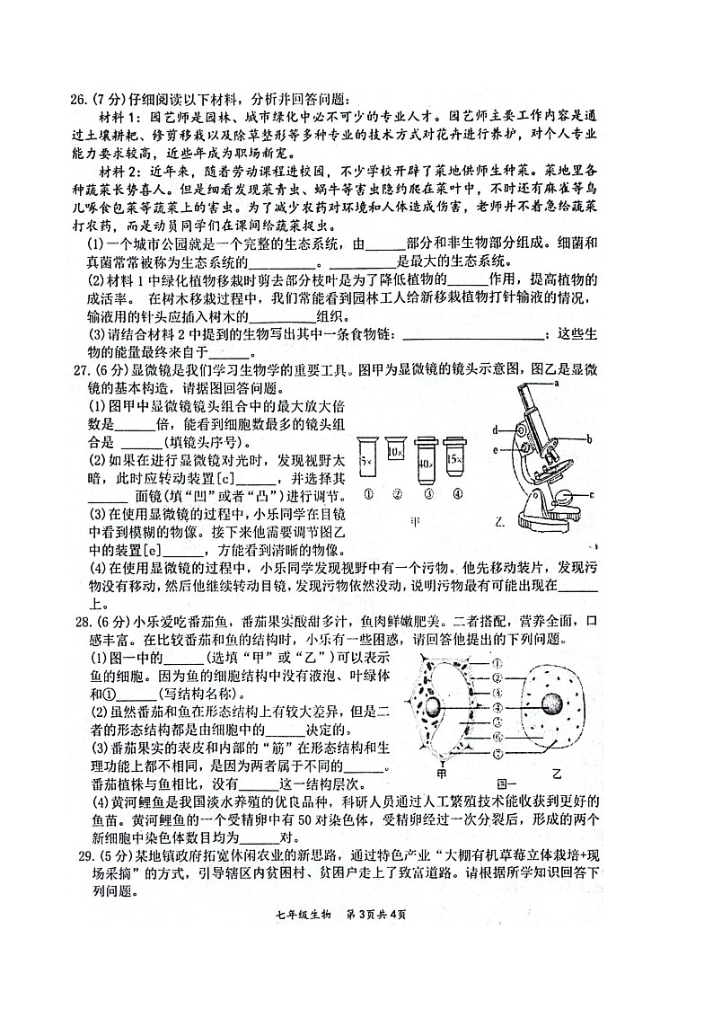 陕西省宝鸡市金台区2023-2024学年七年级上学期期末生物试题第3页