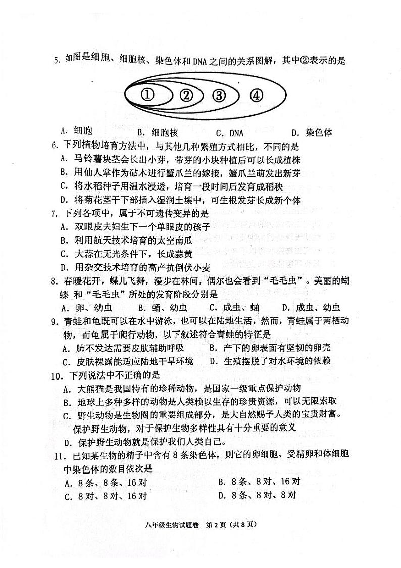 河南省南阳市2023-2024学年八年级上学期期末生物试题02