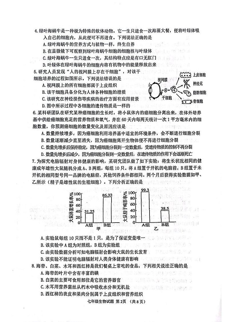 山东省潍坊市寿光市2023-2024学年七年级上学期期末生物试题第2页