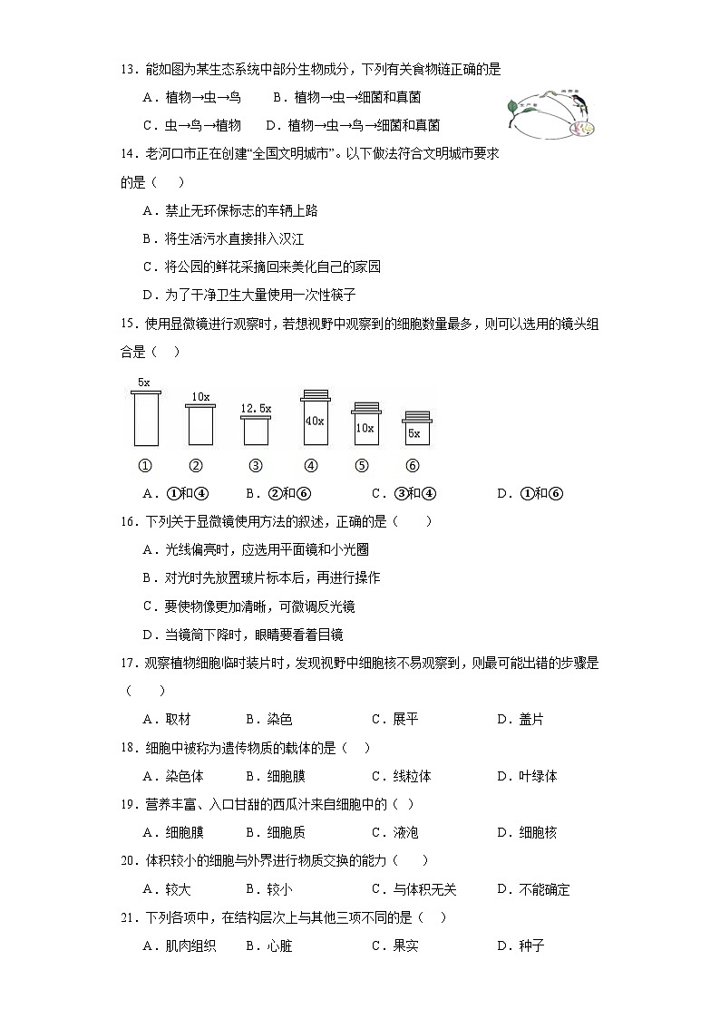 河北省秦皇岛市青龙满族自治县青龙部分学校2023-2024学年七年级上学期期末生物试题03