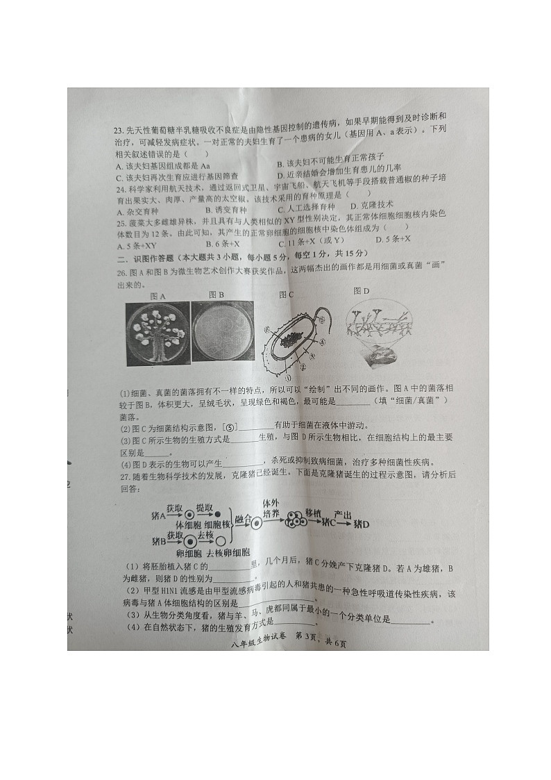 湖南省长沙市浏阳市2023-2024学年八年级上学期期末生物试题03