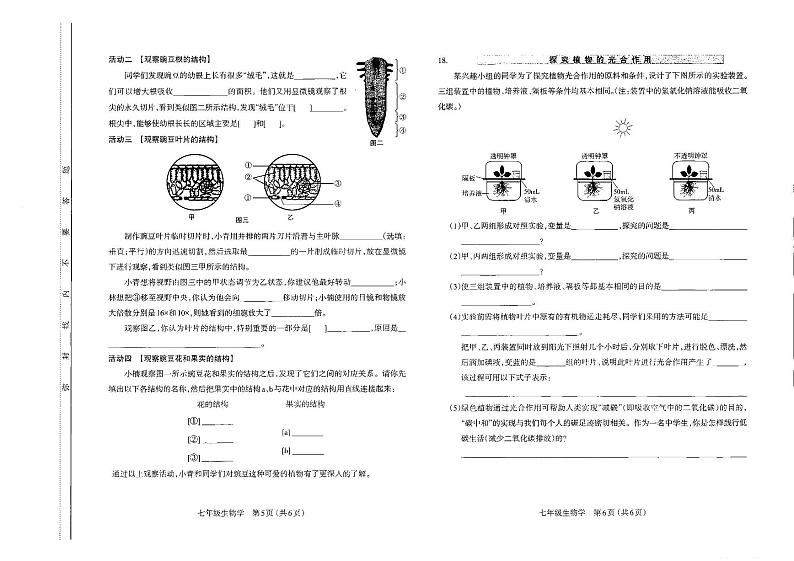太原市2023-2024学年第一学期七年级期末学业诊断生物试卷和答案第3页