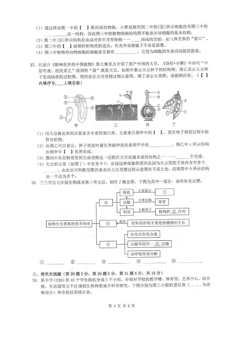 湖南省长沙市雅礼教育集团2023-2024学年七年级上学期期末生物试题03