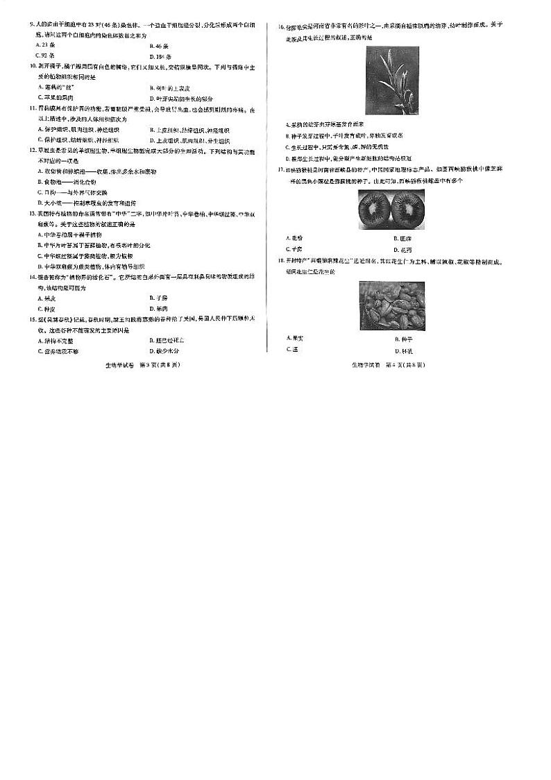 河南省新乡市获嘉县2023-2024学年七年级上学期期末生物试题02