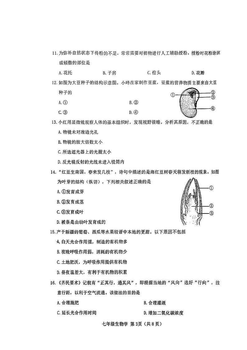 山西省晋中市2023-2024学年七年级上学期1月期末生物学试题03
