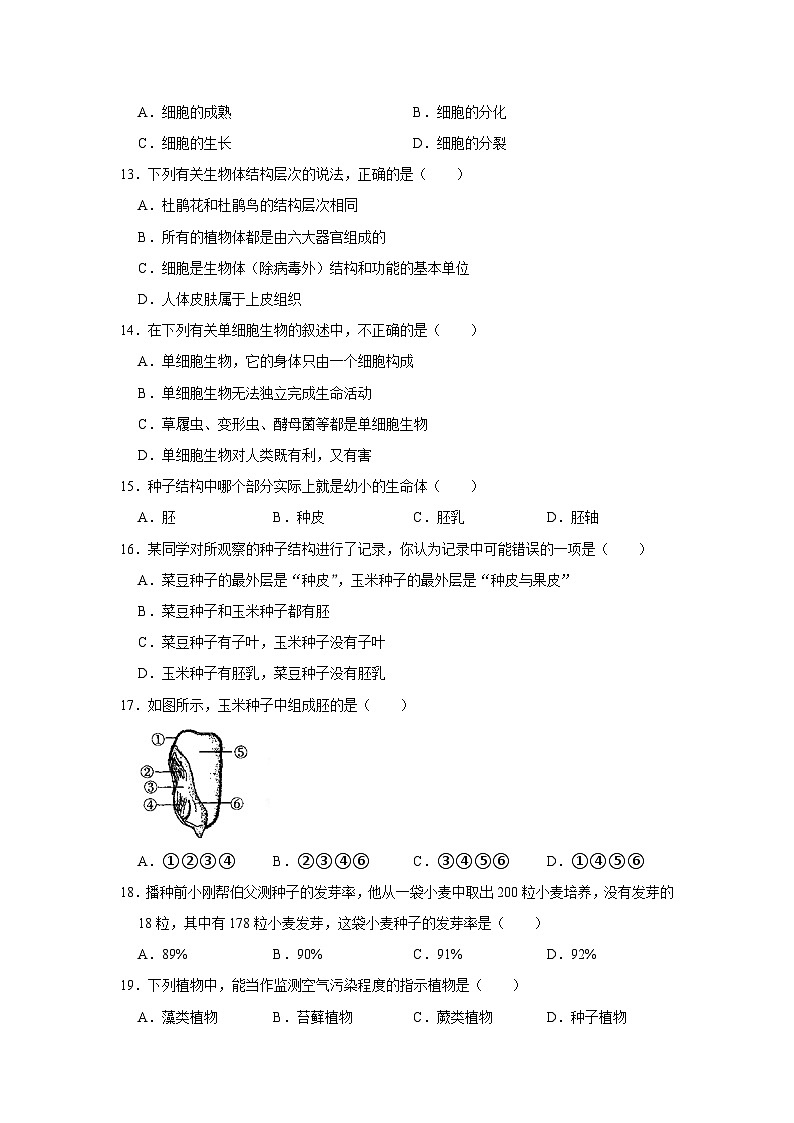 天津市和平区耀华中学2023-2024学年七年级上学期期末生物试卷第3页