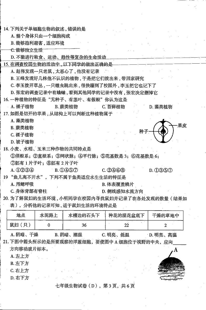 河北省石家庄市新乐市2023-2024学年七年级上学期期末生物试题03