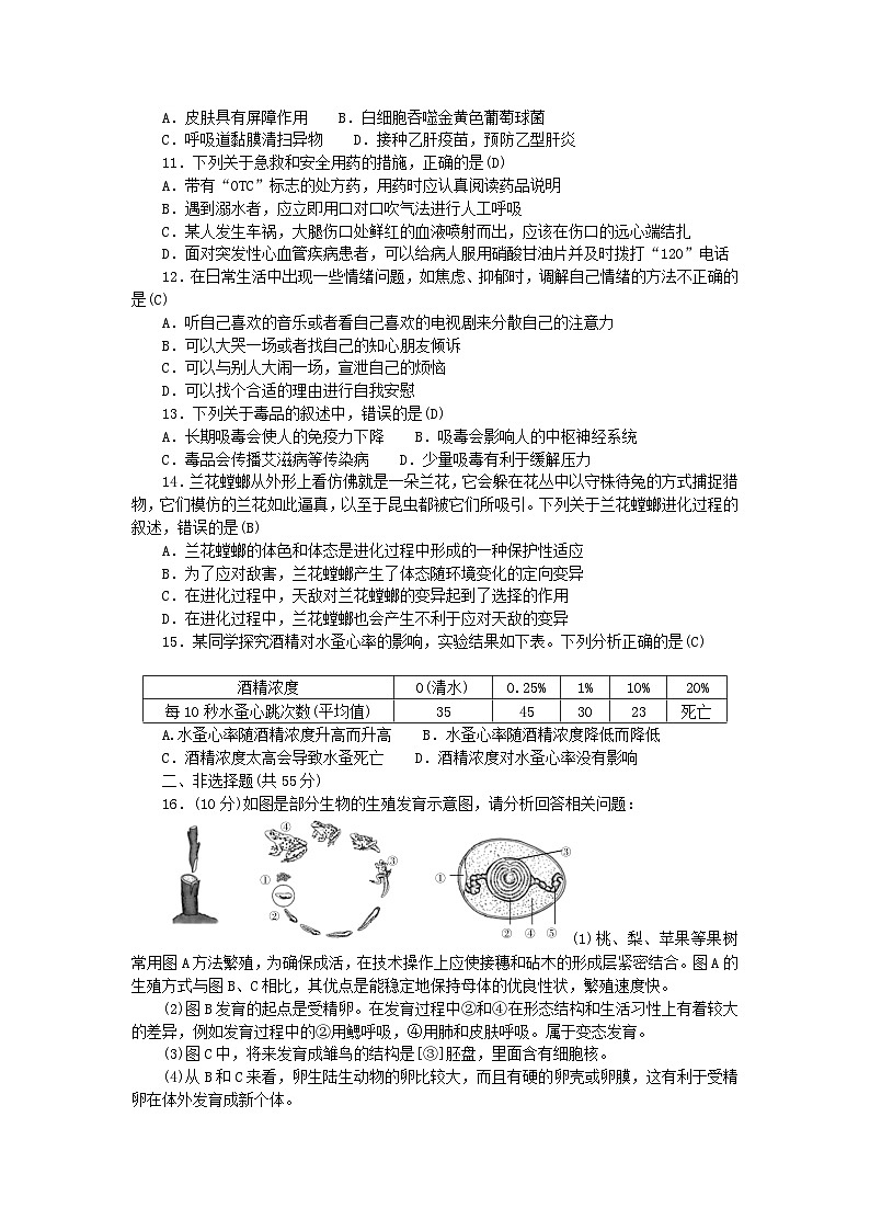2024八年级生物下学期期末综合评价试卷（人教版）02