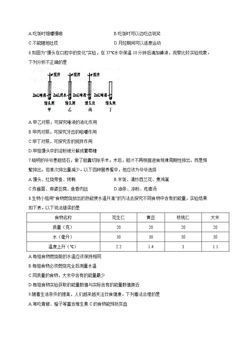 山东省烟台市牟平区2023-2024学年七年级上册期末考试生物模拟试题（附答案）02