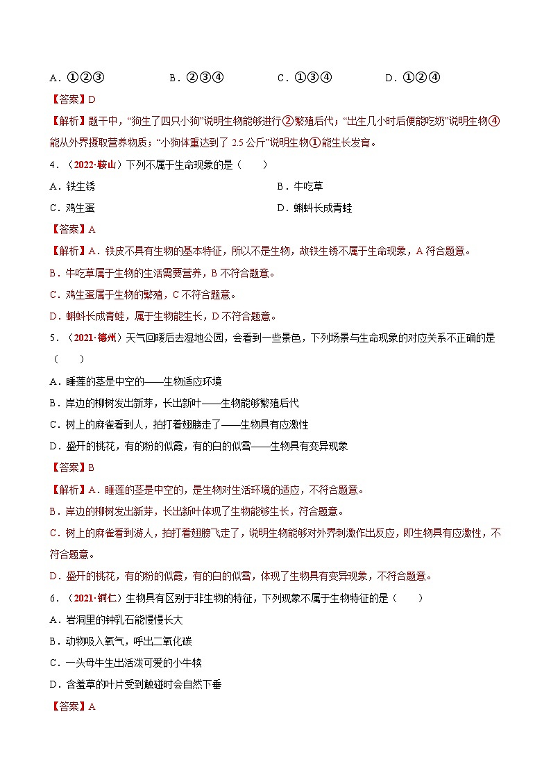 【备战2024中考】一轮复习 初中生物 真题分项汇编 专题01 生物与生物圈（原卷+解析）.zip02