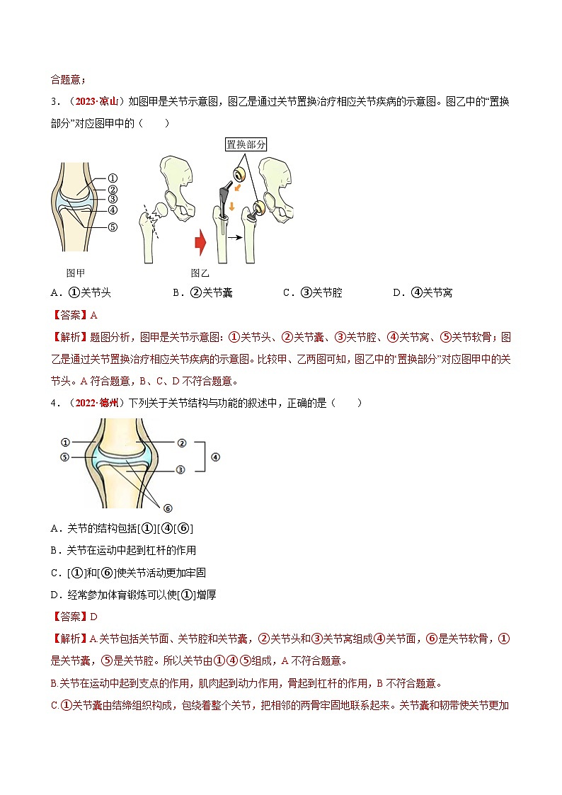【备战2024中考】一轮复习 初中生物 真题分项汇编 专题09 动物的运动和行为（原卷+解析）.zip03