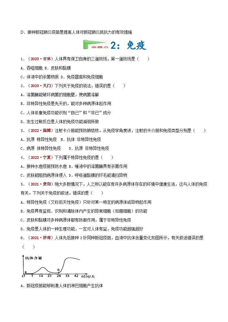 【备战2024中考】一轮复习 初中生物 真题分项汇编 专题14 健康地生活（原卷+解析）.zip02