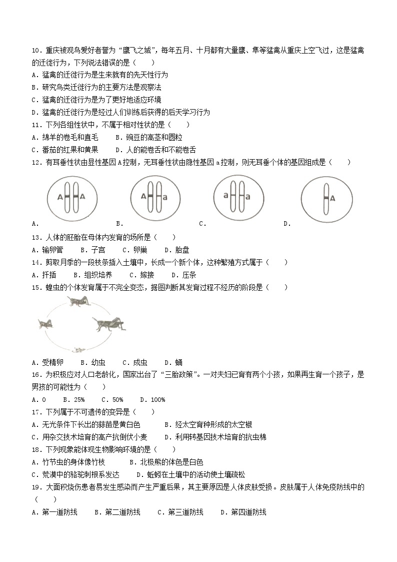 2022年重庆江北中考生物试题及答案02