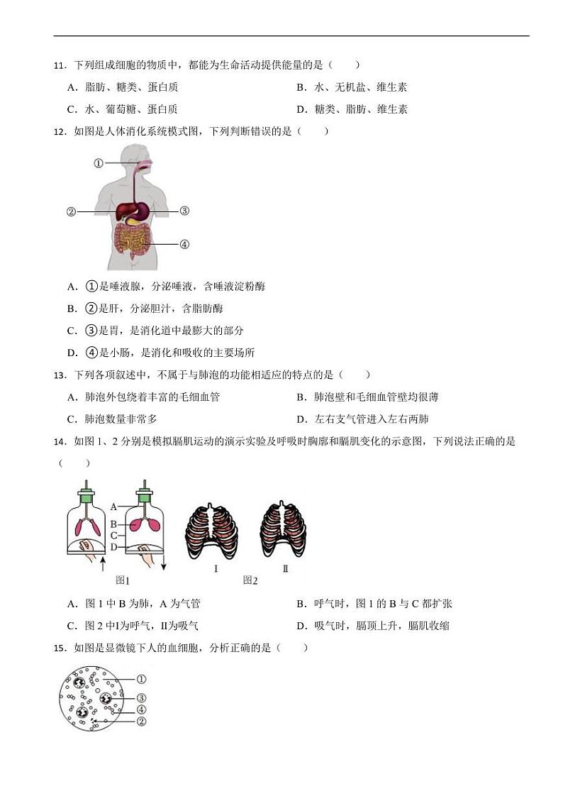 广东省东莞市2024年中考模拟生物试卷附参考答案03