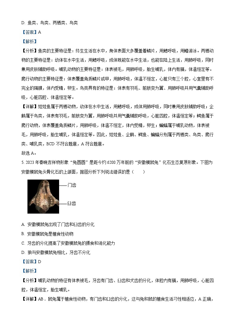 45，四川省泸州市龙马潭区2023-2024学年八年级上学期期末生物试题03