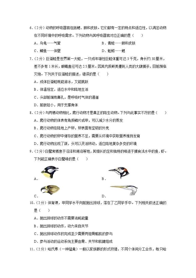60，四川省德阳市中江县2023-2024学年八年级上学期期末生物试卷第2页