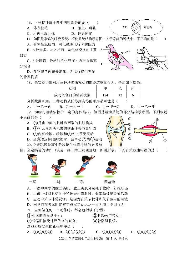 山东省济宁市金乡县2023-2024学年七年级上学期期末考试生物试题03