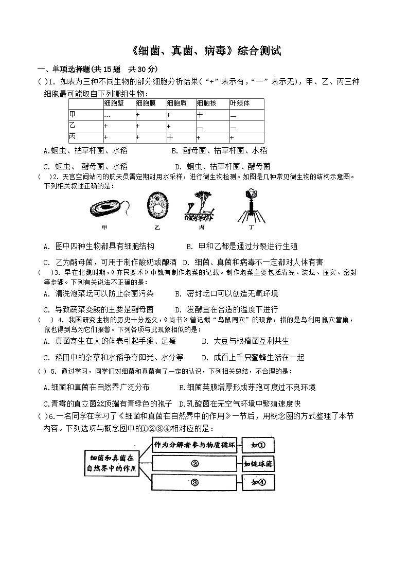 20，湖北省十堰市实验中学2023-2024学年八年级上学期11月月考生物试题01