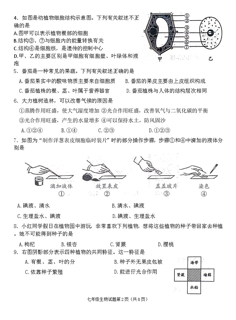 26，山东省济宁市梁山县2023-2024学年七年级上学期期末生物试题02