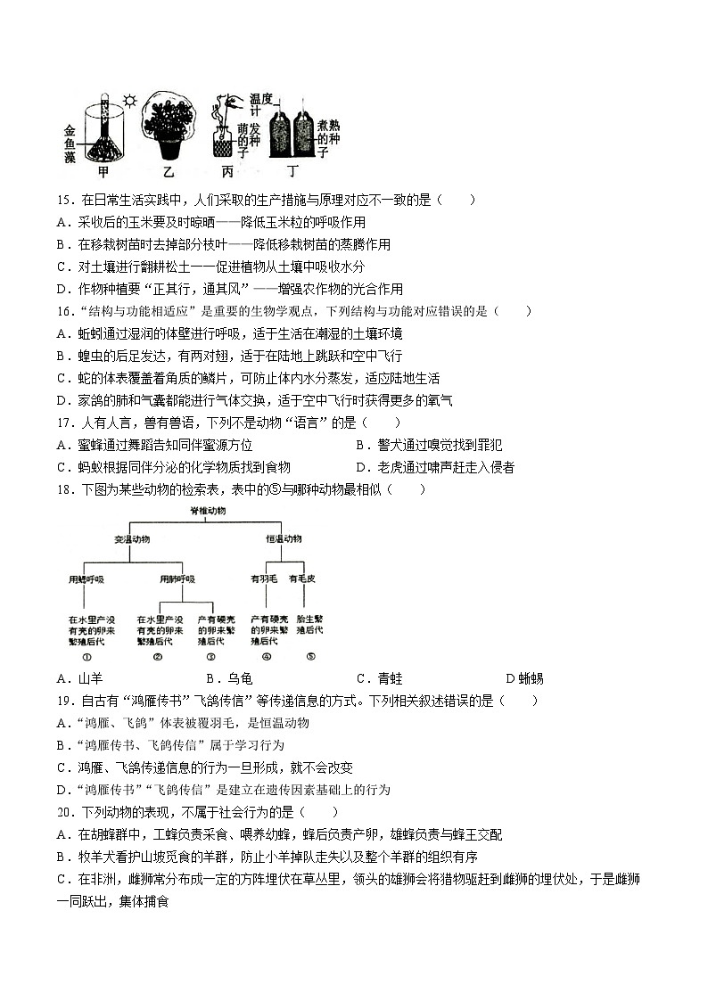42，山东省枣庄市薛城区2023-2024学年七年级上学期期末考试生物试题03