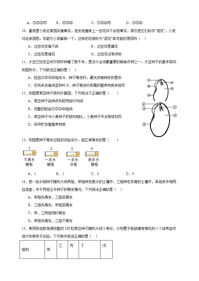 2023-2024学年苏科版八年级上册生物第十九章《植物的生殖和发育》单元检测卷（含答案解析）03