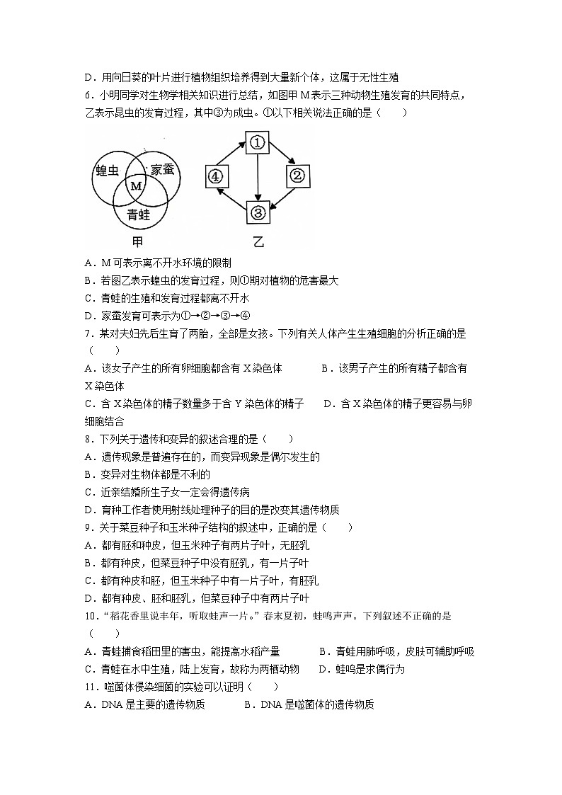 山东省菏泽市郓城县2023-2024学年八年级上学期期末教学质量检测生物试题02