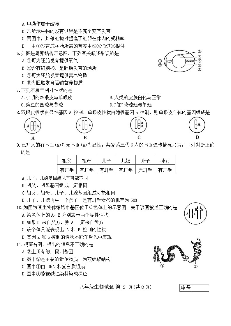 山东省临沂市费县2023-2024学年八年级上学期期末生物试题02