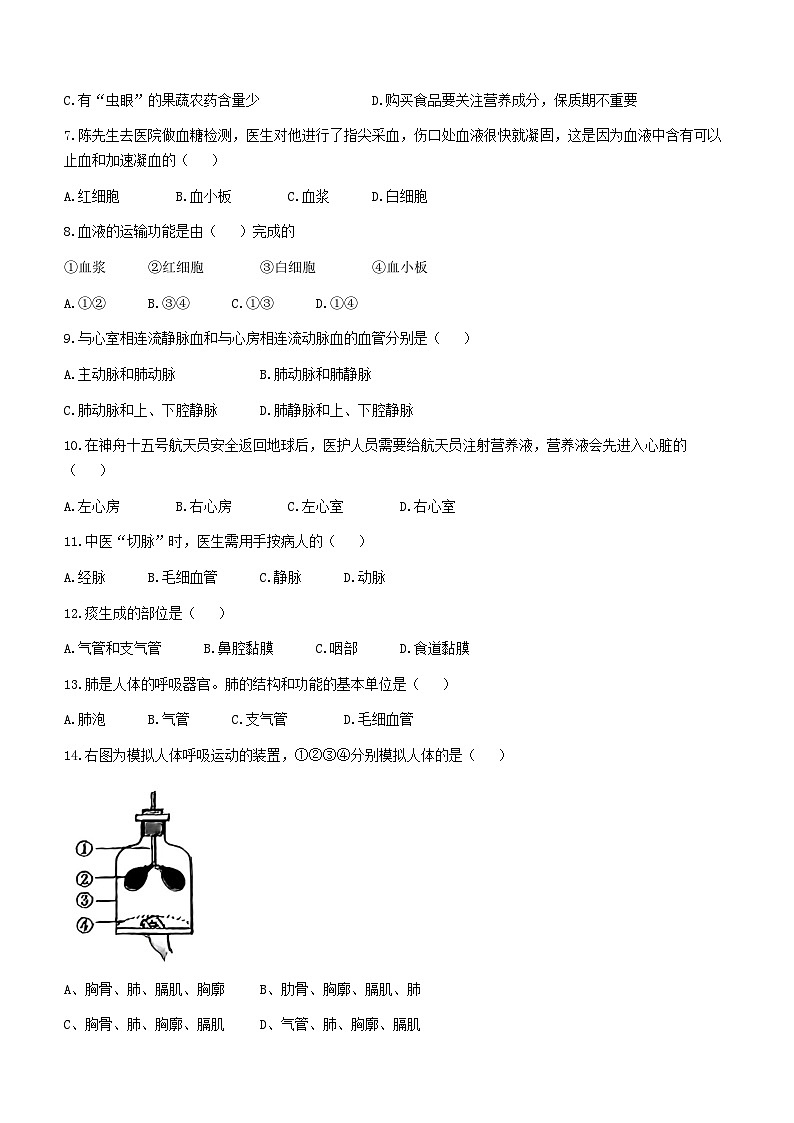 广东省湛江市第二十九中学2022—2023学年七年级下学期期末生物试题()第2页