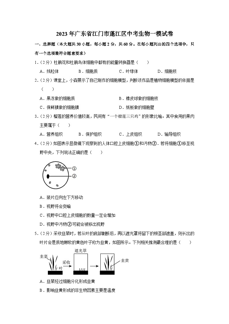 2023年广东省江门市蓬江区中考生物一模试卷01