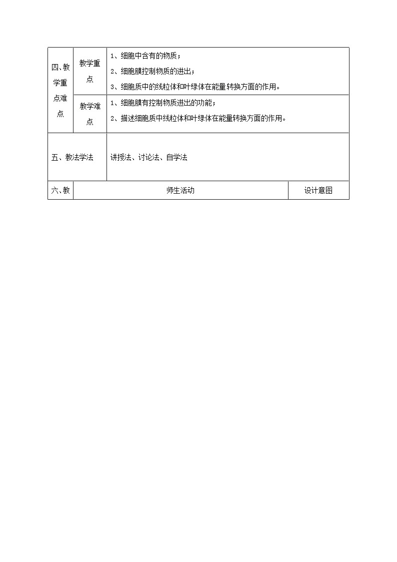 人教版七年级生物上册2.1.2细胞的生活教案2第2页
