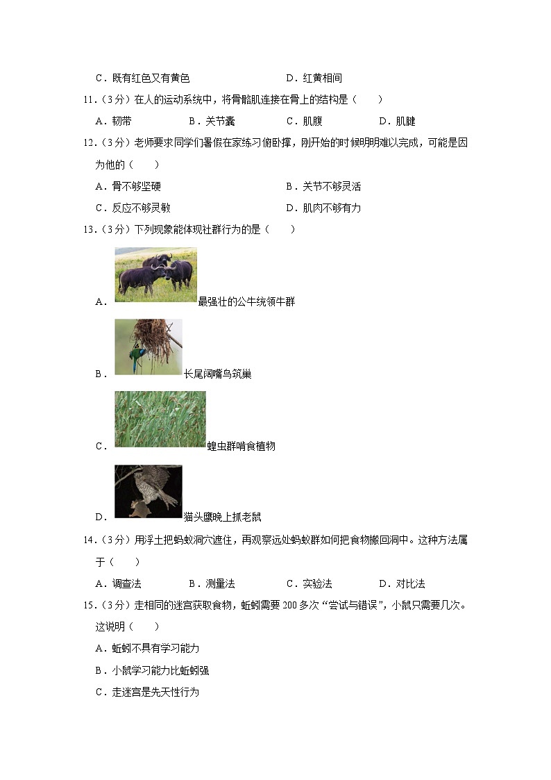 河北省张家口市张北三中2023-2024学年八年级上学期期末生物试卷第3页