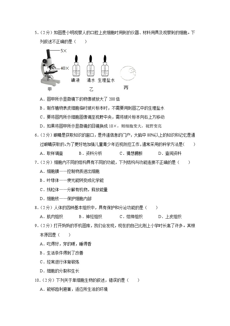 云南省文山州文山市第二学区2023-2024学年七年级上学期期末生物练习试卷第2页