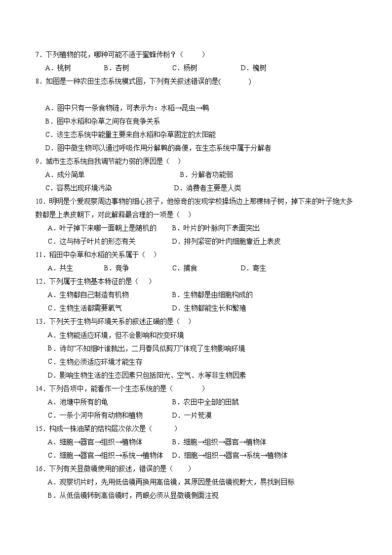 【开学摸底考】七年级生物（人教版）-2023-2024学年初中下学期开学摸底考试卷.zip02