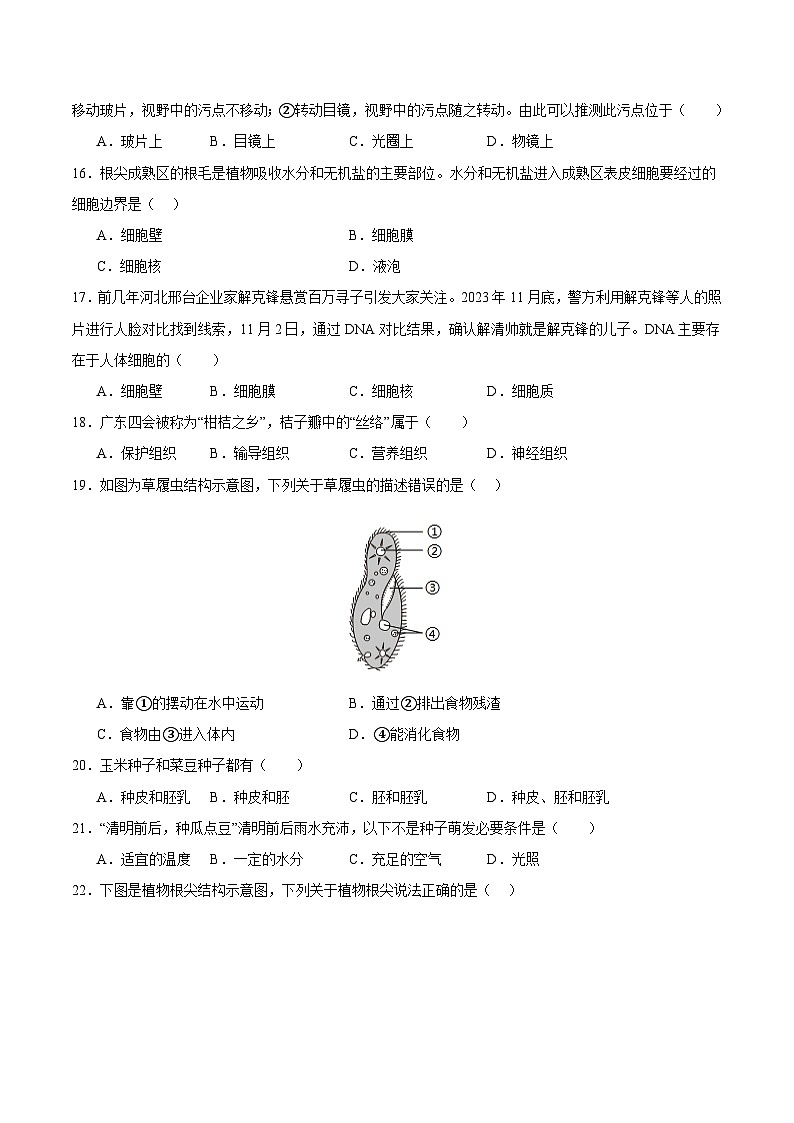 七年级生物开学摸底考（南京专用）（考试版）第3页