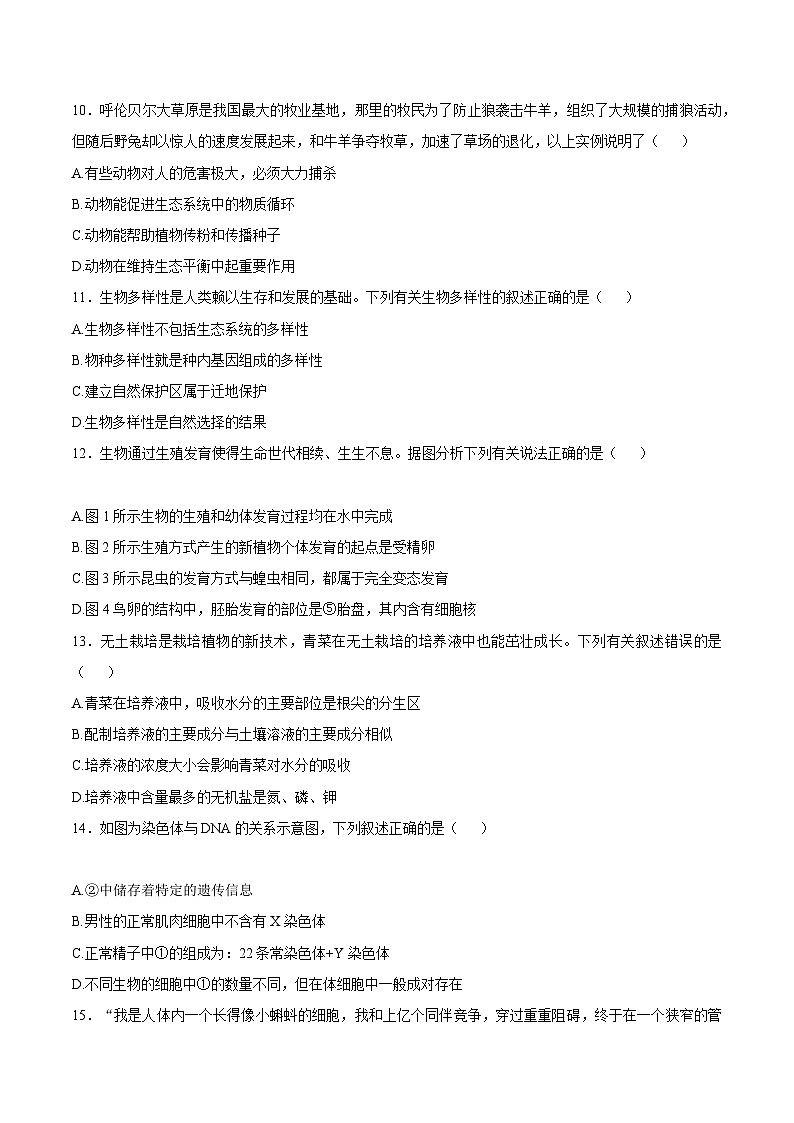 八年级生物开学摸底考（湖南专用）（考试版）第3页