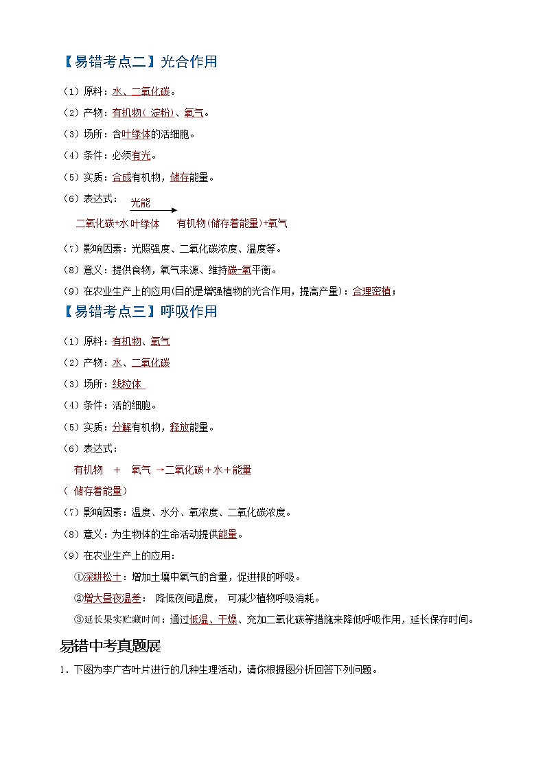 易错点03  绿色植物的三大生理作用-中考生物考试易错题第2页