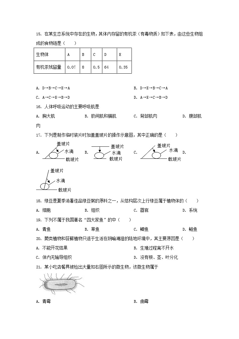 2022年江苏无锡中考生物试题及答案02