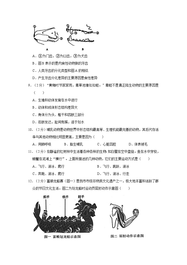 四川省自贡市2023-2024学年八年级上学期期末生物试卷第2页