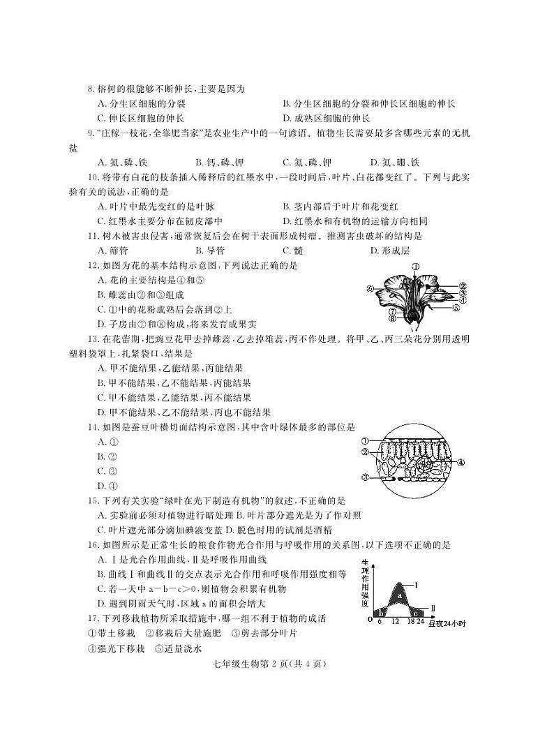河南省平顶山市郏县2023-2024学年七年级上学期期末学情检测生物+试题02