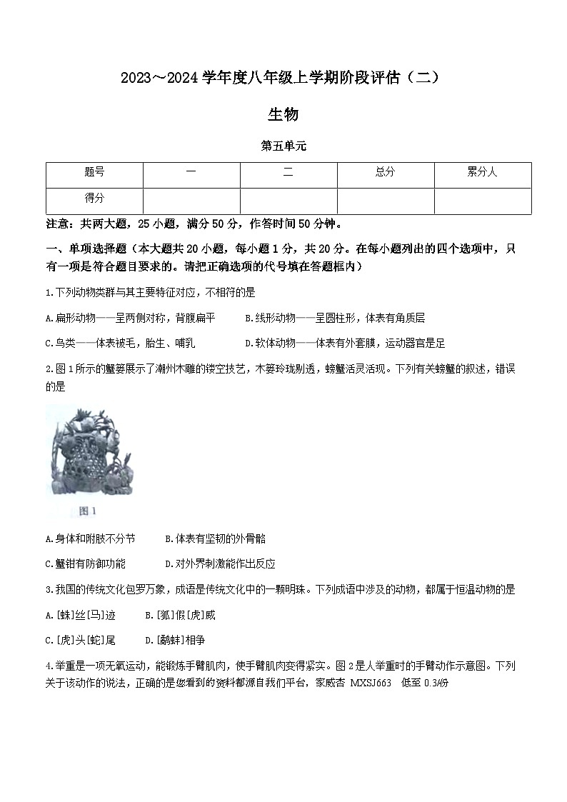 江西省赣州市龙南区2023-2024学年八年级上学期12月月考生物试题()第1页