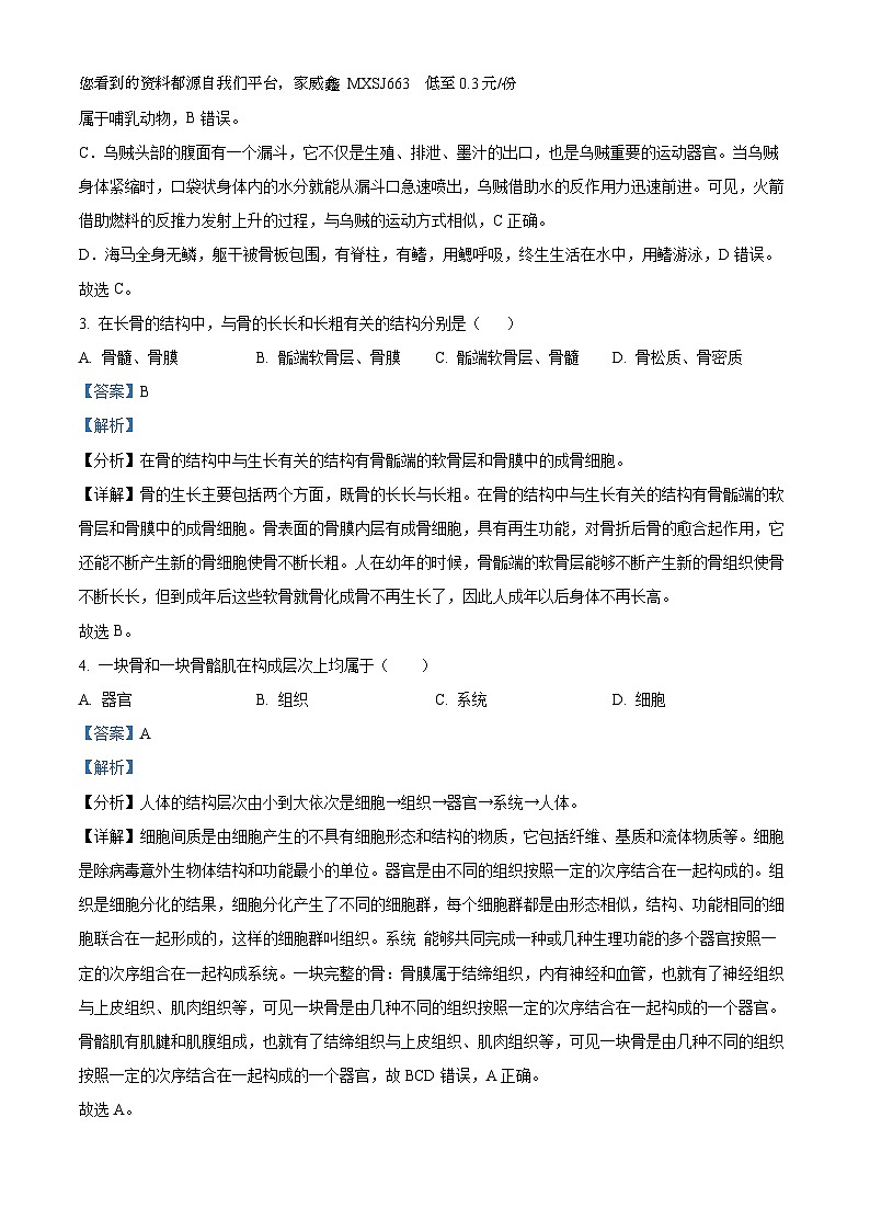 广西河池市大化县2023-2024学年八年级上学期期中生物试题第2页